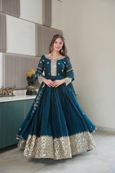 Gorgeous Teal Blue Color Embroidery With Sequence Work Gown